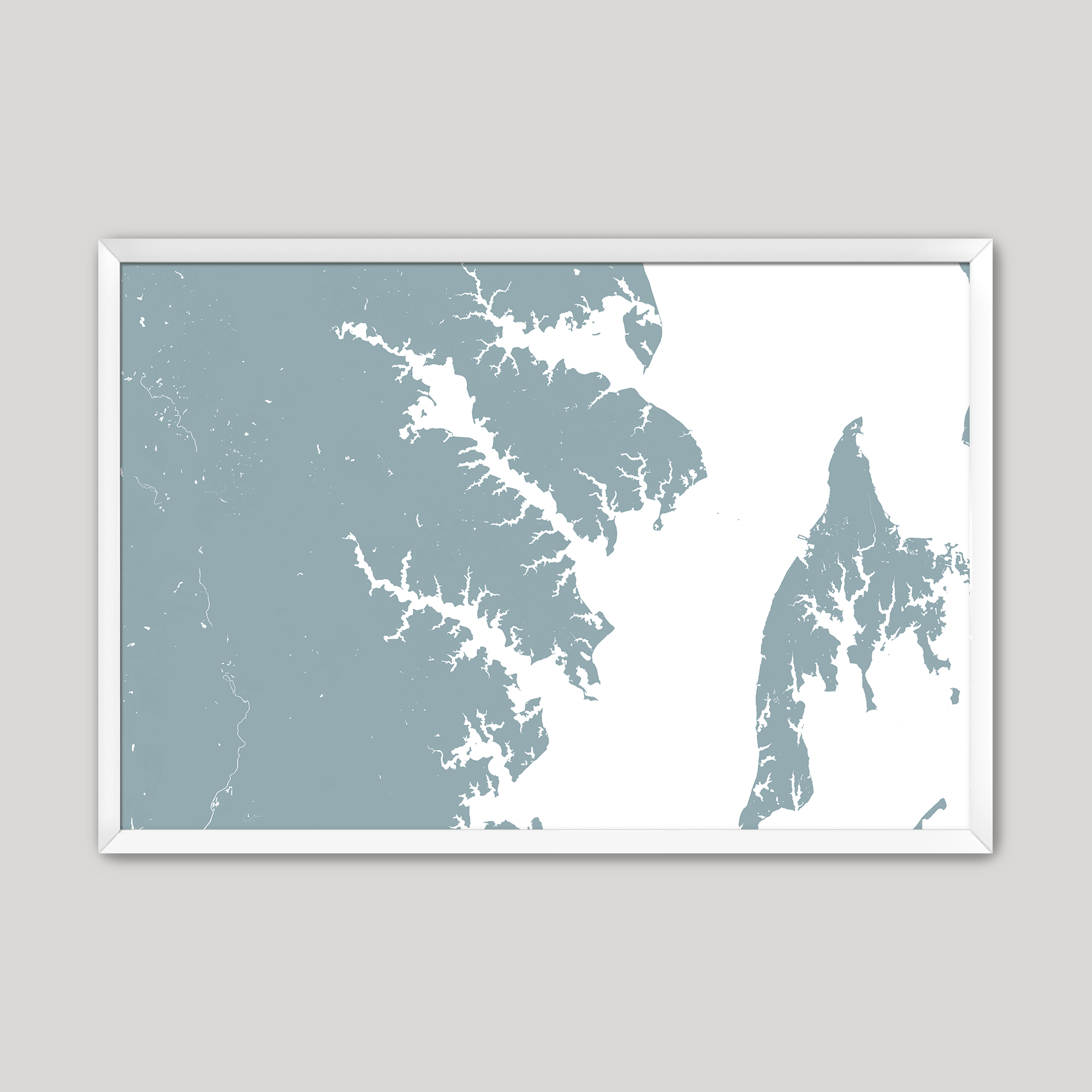 Annapolis Coastal Map — Fine Art Print Horizontal, soft-blue, White Frame, 10x8