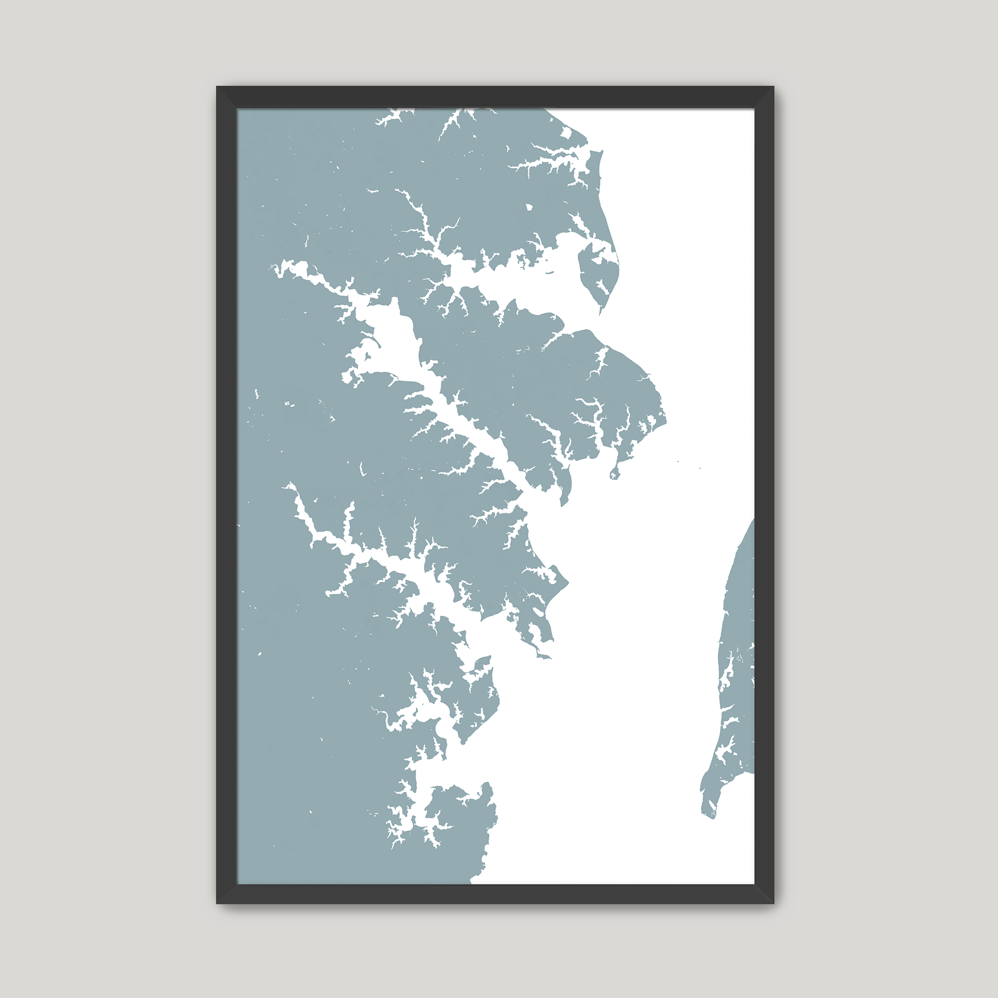 Annapolis Coastal Map — Fine Art Print Vertical, soft-blue, Black Frame, 8x10