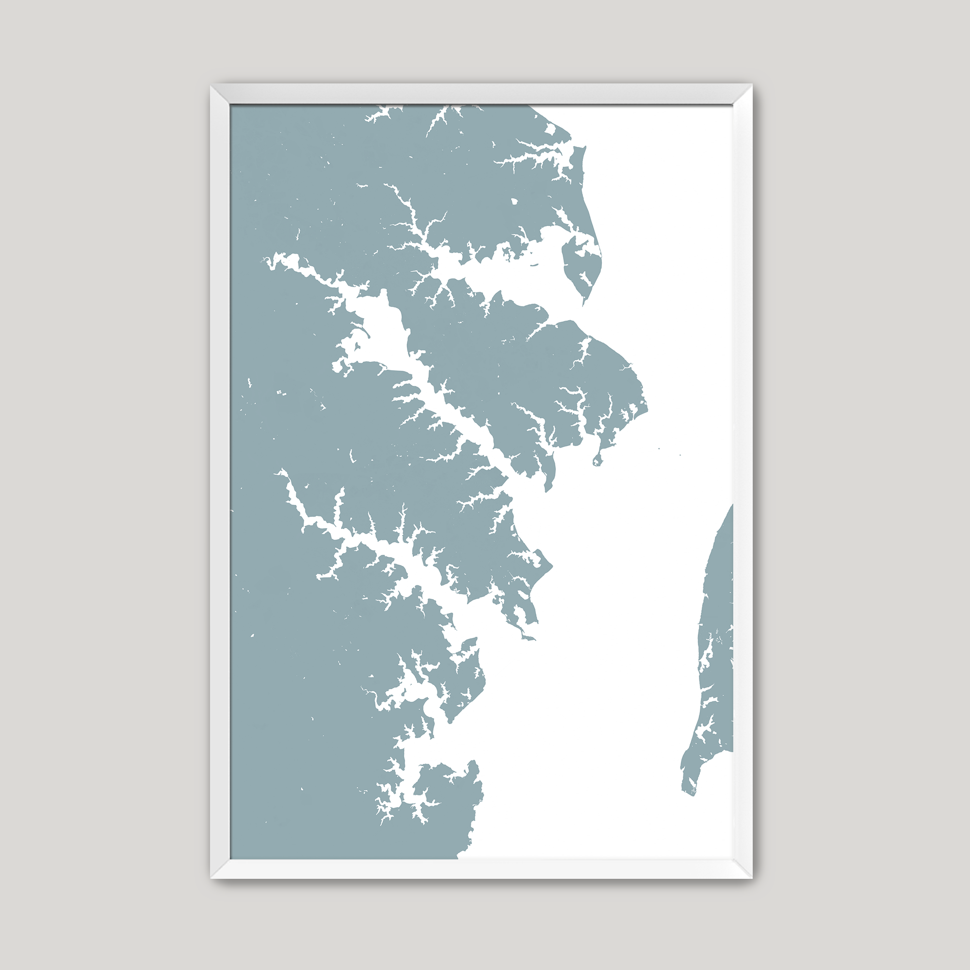 Annapolis Coastal Map — Fine Art Print Vertical, soft-blue, White Frame, 8x10