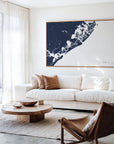 Atlantic City navy horizontal canvas map in an oak framed room scene