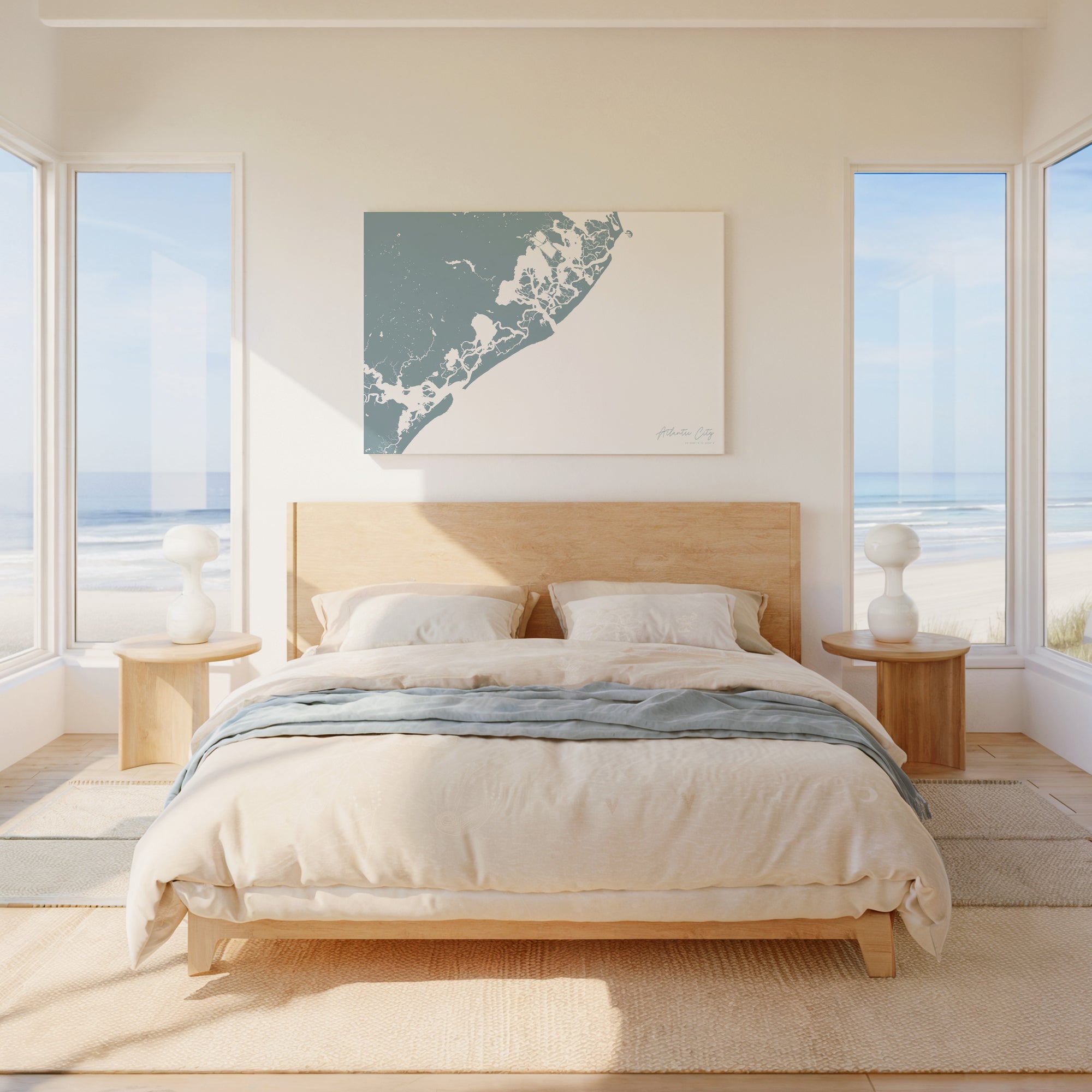 Atlantic City soft blue horizontal wrapped canvas map in the ratio 3:2 hand mockup