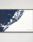 Atlantic City Coastal Map — Canvas Horizontal, navy, Black Frame