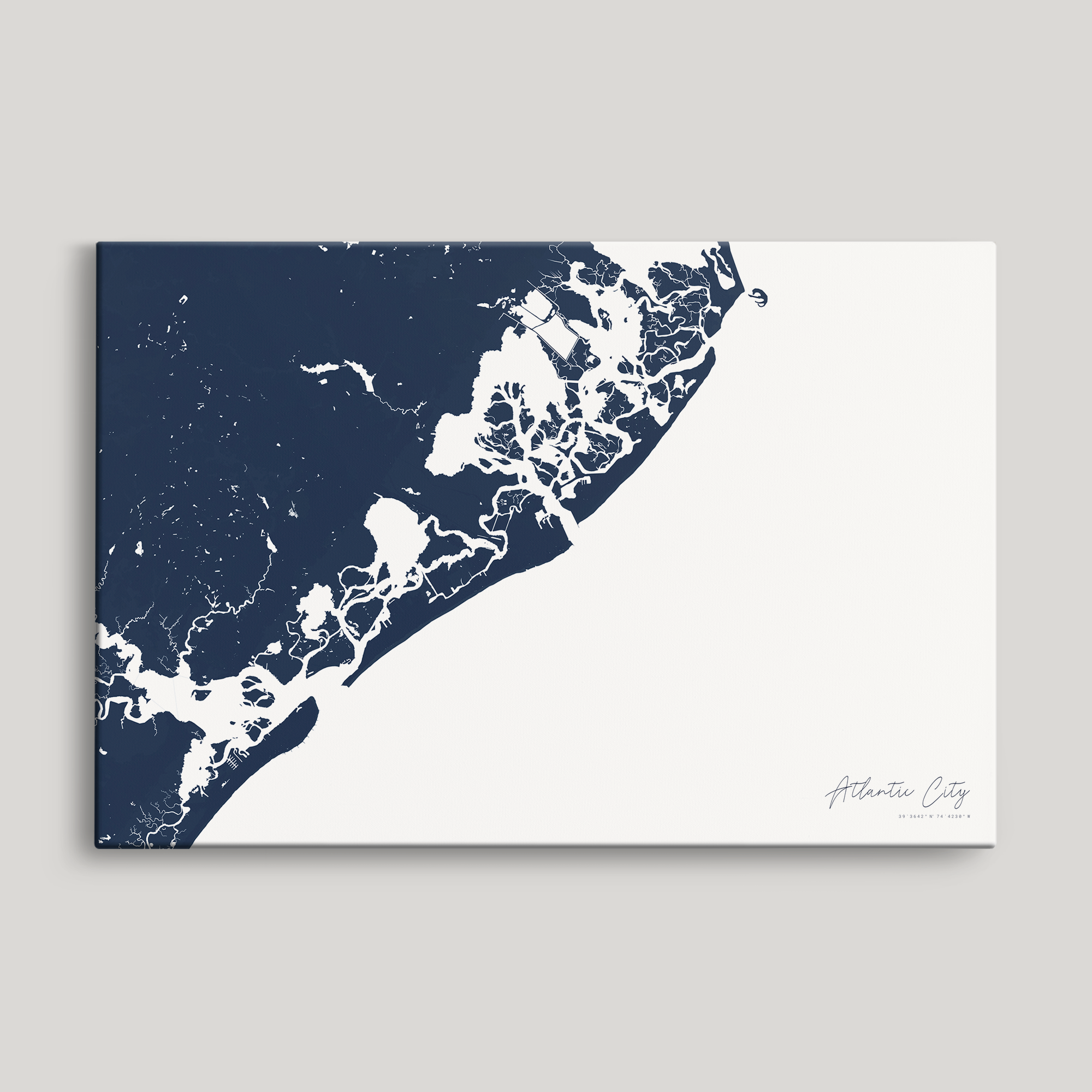 Atlantic City Coastal Map — Canvas Horizontal, navy, No Frame