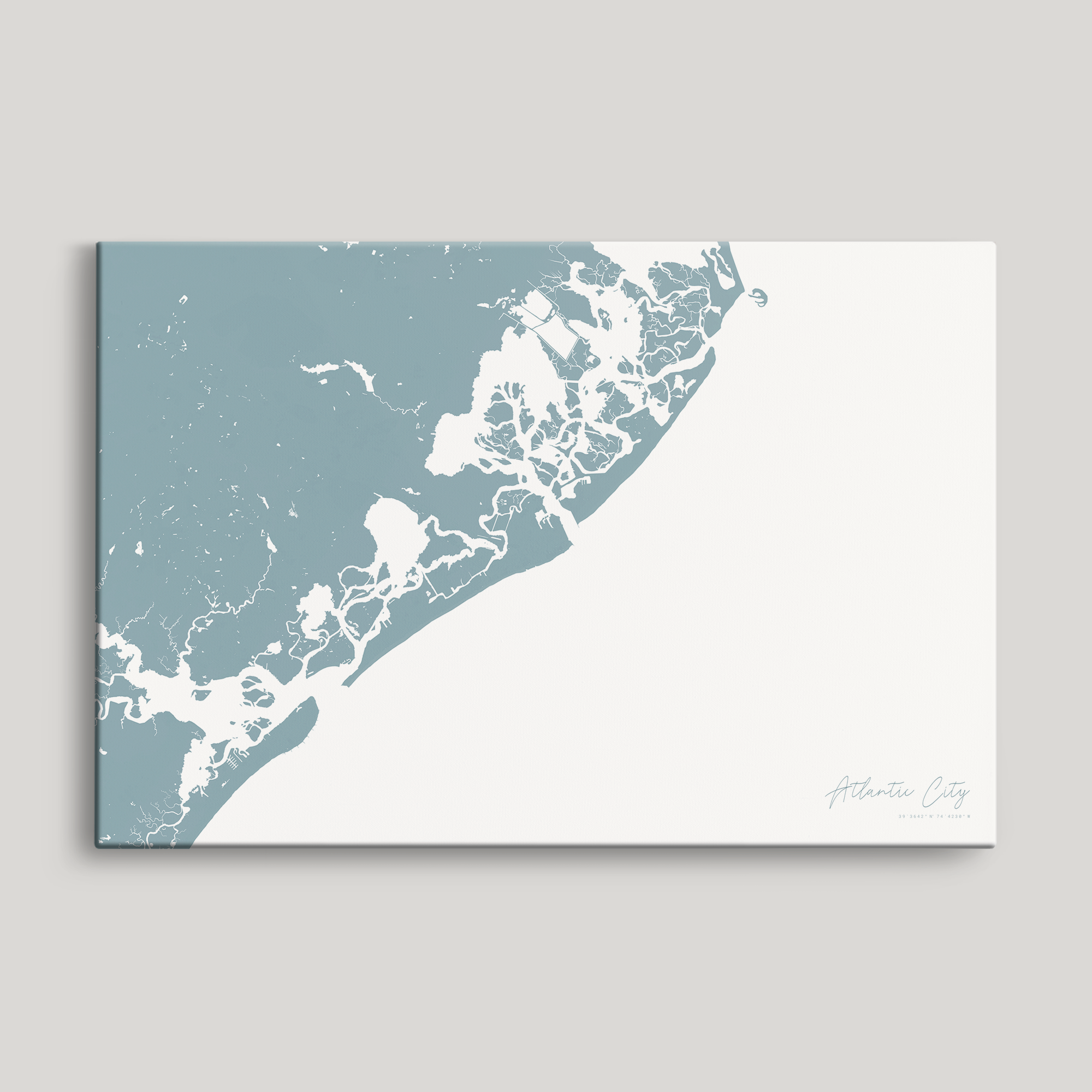 Atlantic City Coastal Map — Canvas Horizontal, soft-blue, No Frame