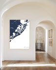 Atlantic City navy vertical canvas map in the Bello mixed room scene
