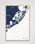Atlantic City Coastal Map — Canvas Vertical — navy, Light Wood