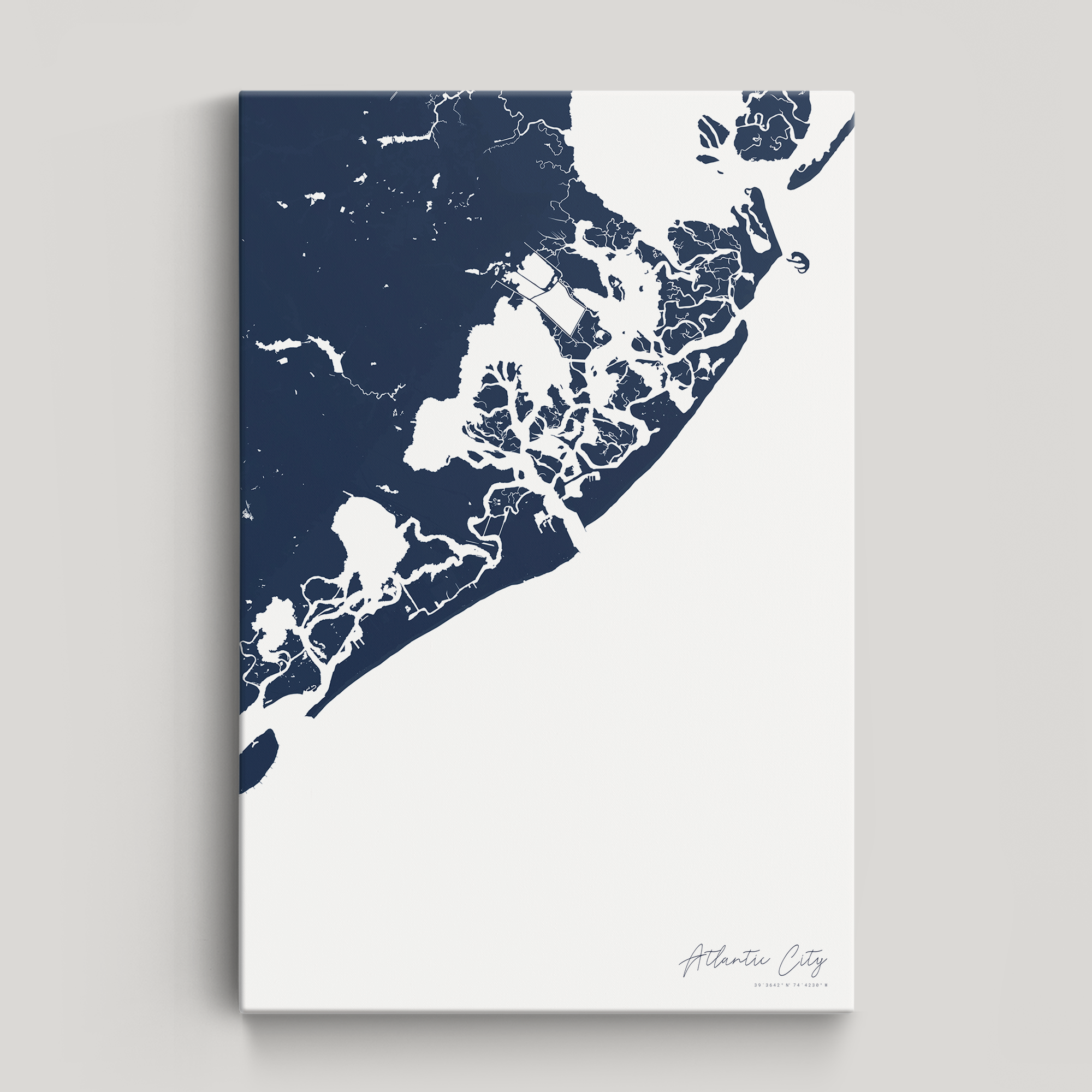 Atlantic City Coastal Map — Canvas Vertical, navy, No Frame