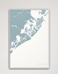 Atlantic City Coastal Map — Canvas Vertical, soft-blue, White Frame