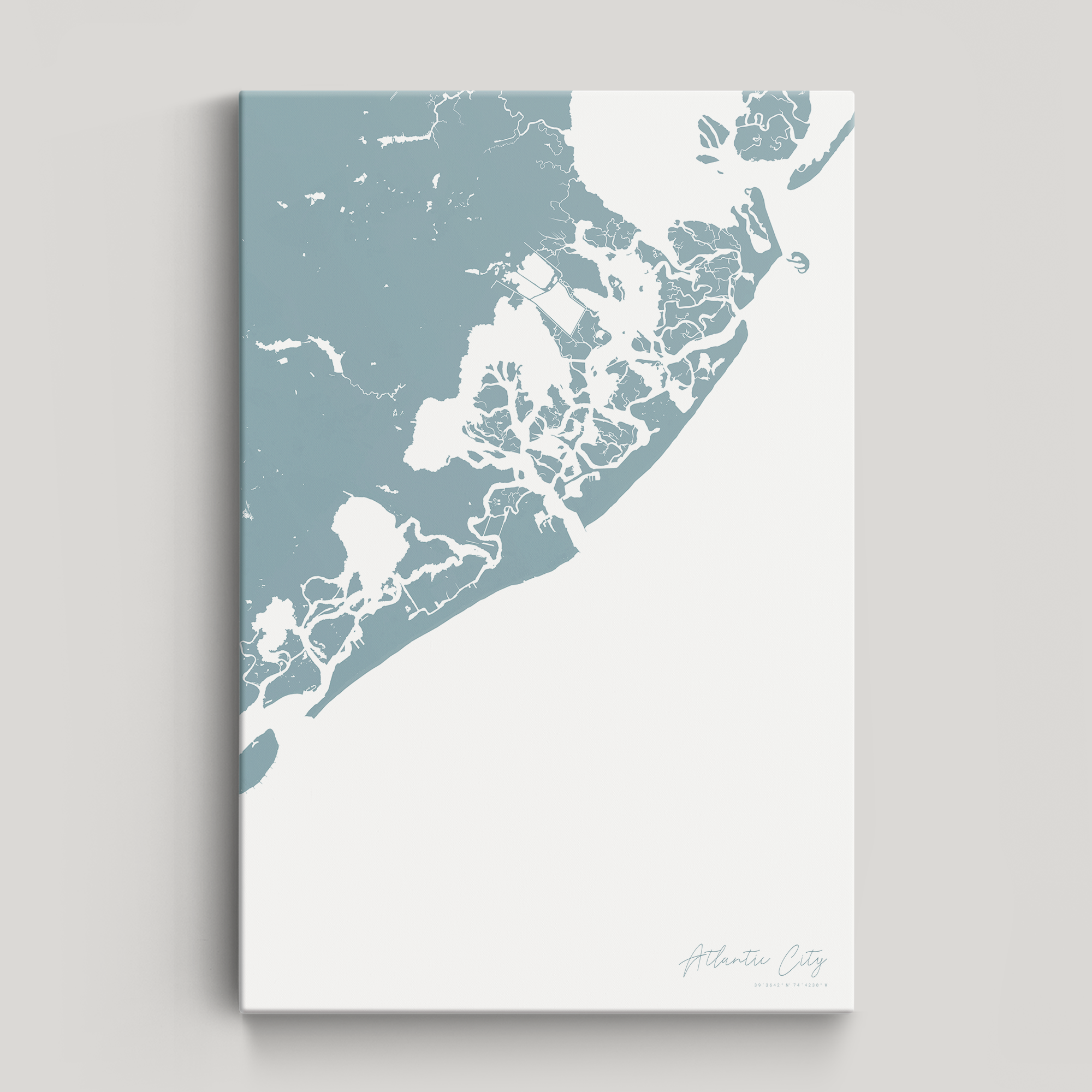 Atlantic City Coastal Map — Canvas Vertical, soft-blue, No Frame