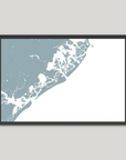 Atlantic City Coastal Map — Fine Art Print Horizontal, soft-blue, Black Frame, 10x8
