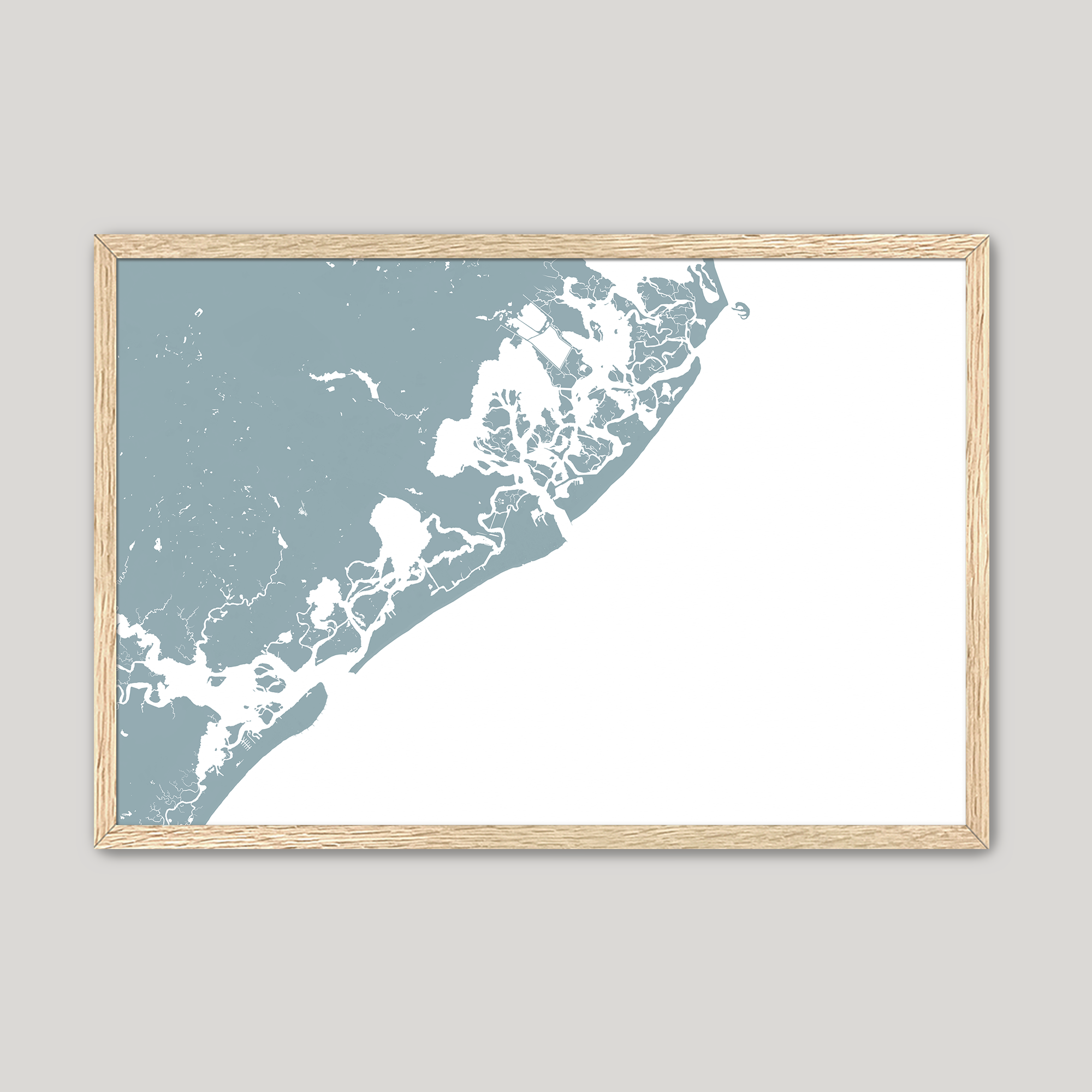 Atlantic City Coastal Map — Fine Art Print Horizontal, soft-blue, Oak, 10x8