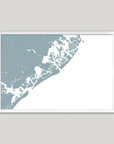 Atlantic City Coastal Map — Fine Art Print Horizontal, soft-blue, White Frame, 10x8