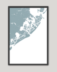 Atlantic City Coastal Map — Fine Art Print Vertical, soft-blue, Black Frame, 8x10