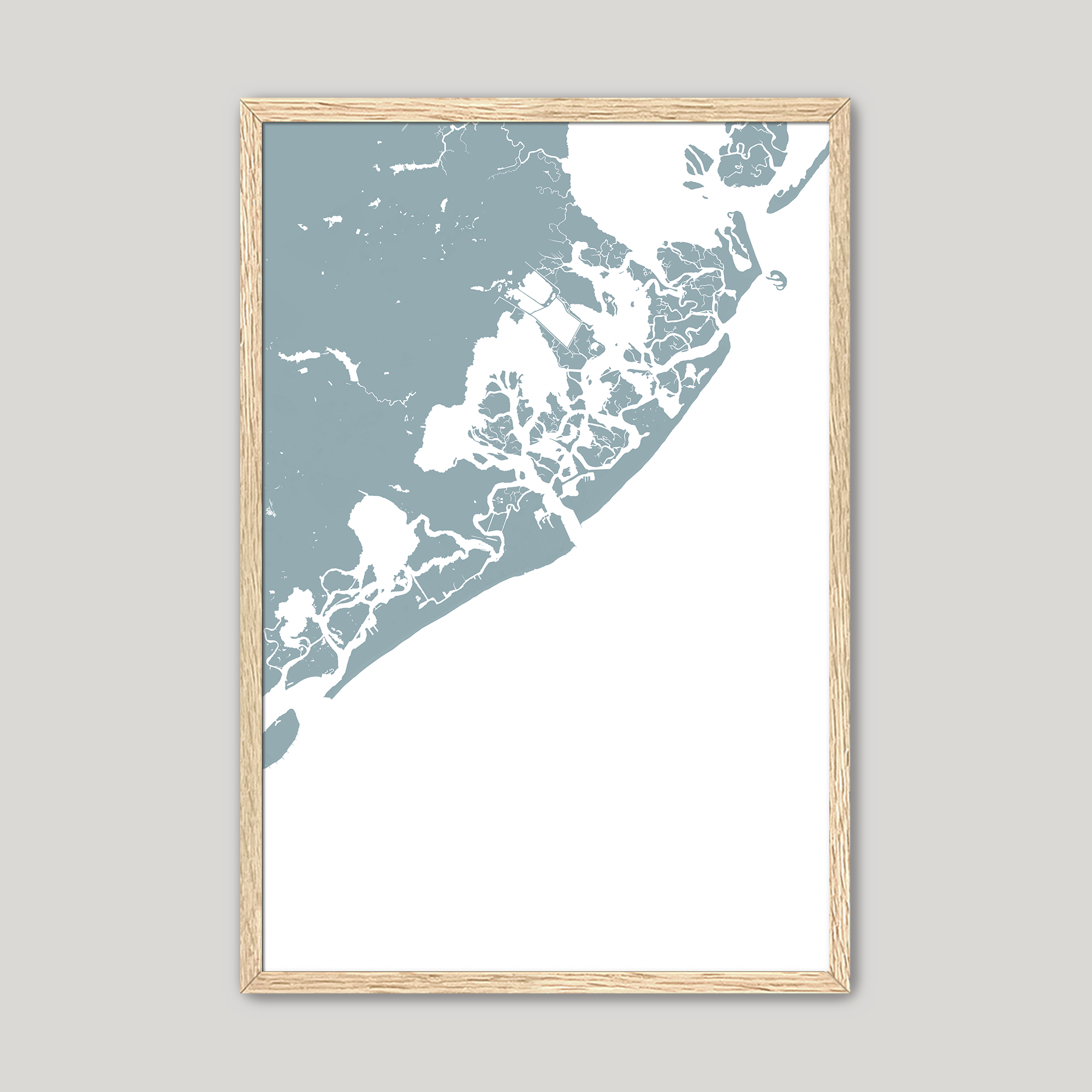 Atlantic City Coastal Map — Fine Art Print Vertical, soft-blue, Oak, 8x10