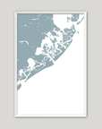 Atlantic City Coastal Map — Fine Art Print Vertical, soft-blue, White Frame, 8x10