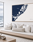 Atlantic City canvas map — sea-view bench interior