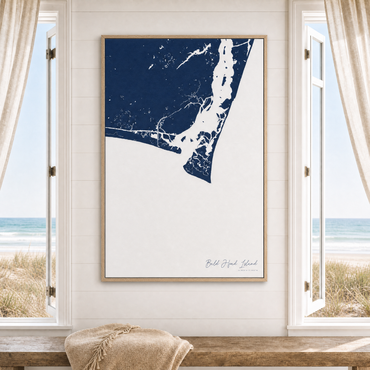 Bald Head Island canvas map — window-scene interior