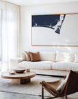 Bald Head Island navy horizontal canvas map in an oak framed room scene