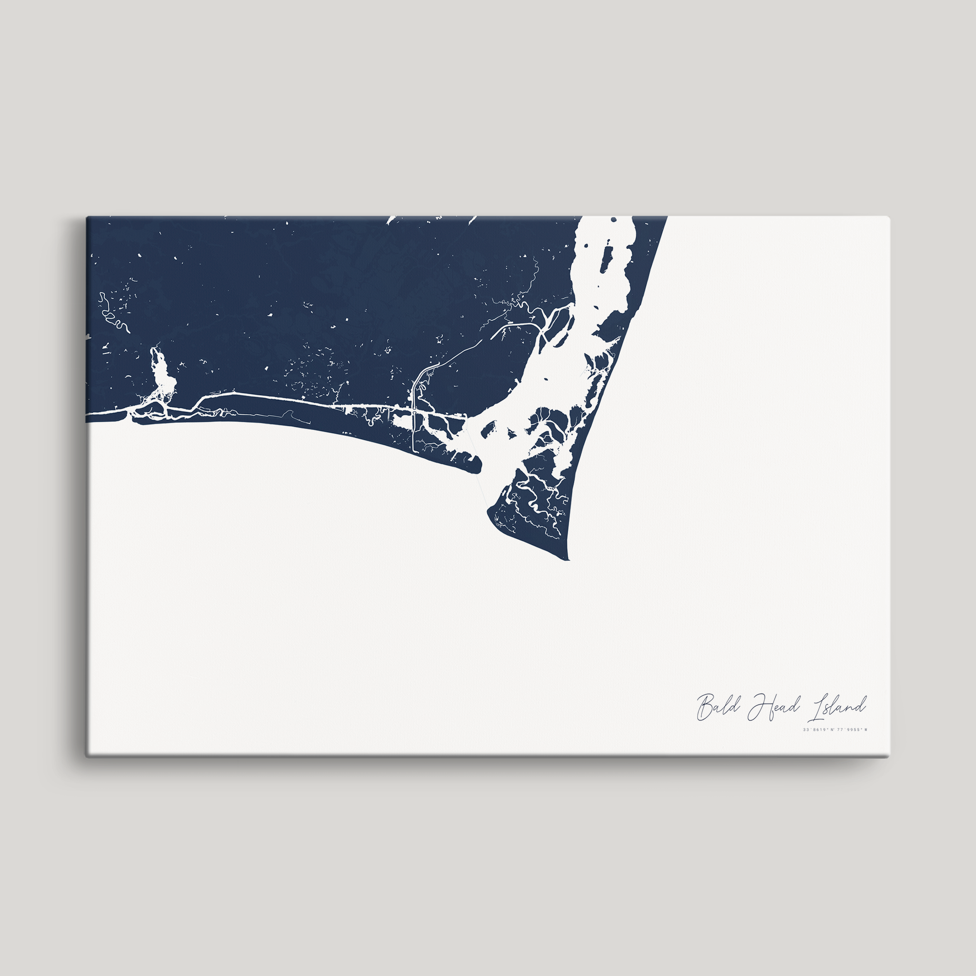 Bald Head Island Coastal Map — Canvas Horizontal, navy, No Frame