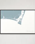 Bald Head Island Coastal Map — Canvas Horizontal, soft-blue, Black Frame