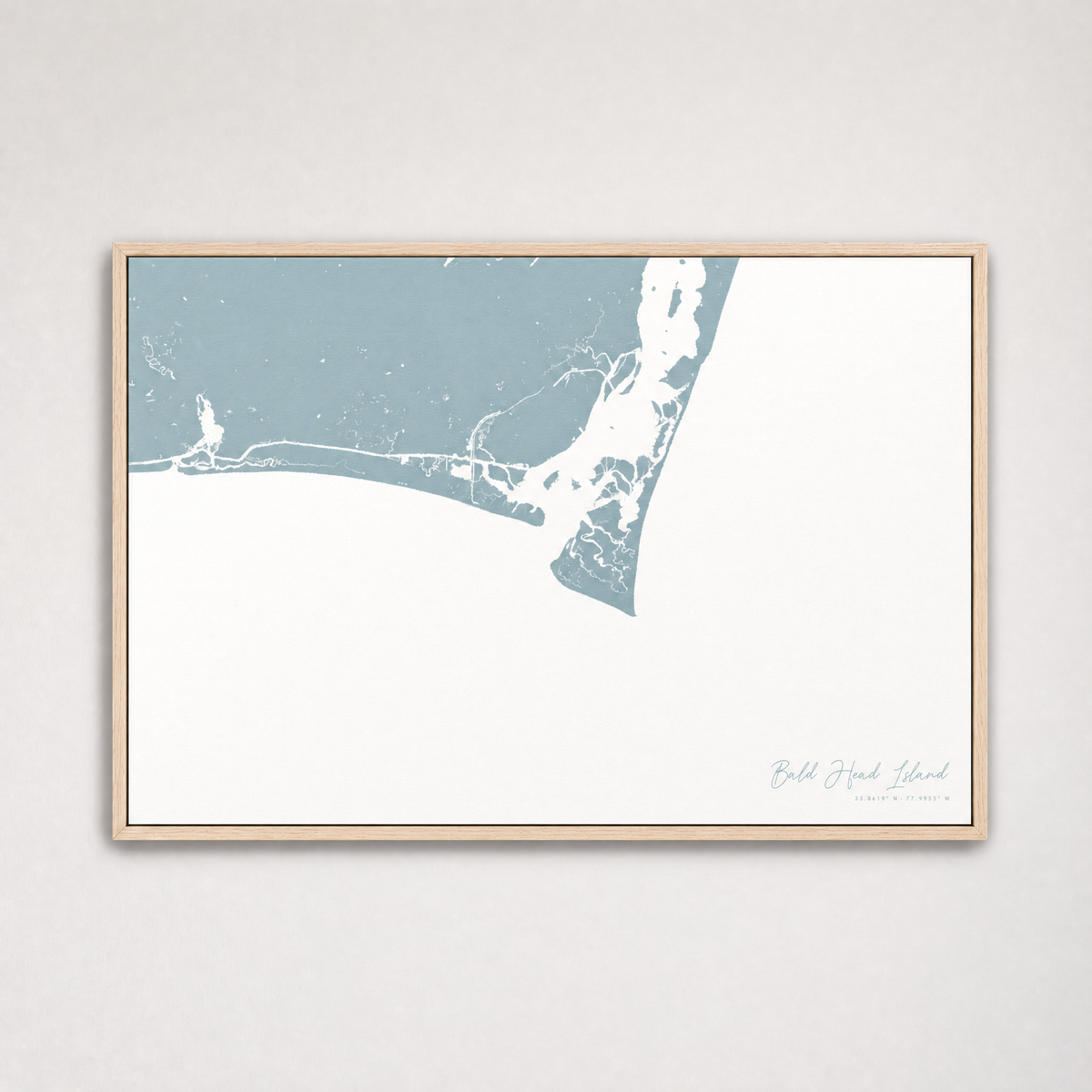 Bald Head Island Coastal Map — Canvas Horizontal — soft-blue, Light Wood