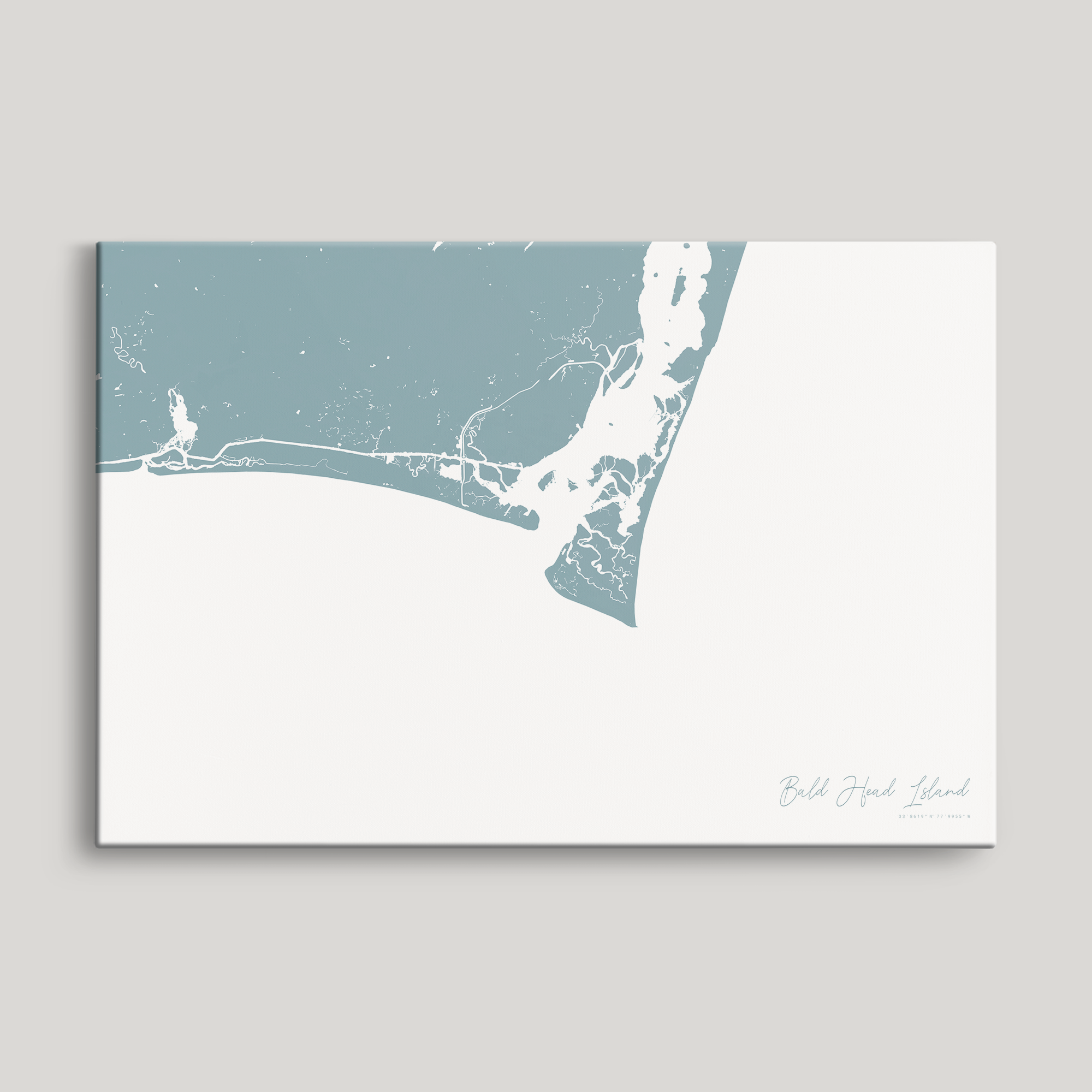 Bald Head Island Coastal Map — Canvas Horizontal, soft-blue, No Frame
