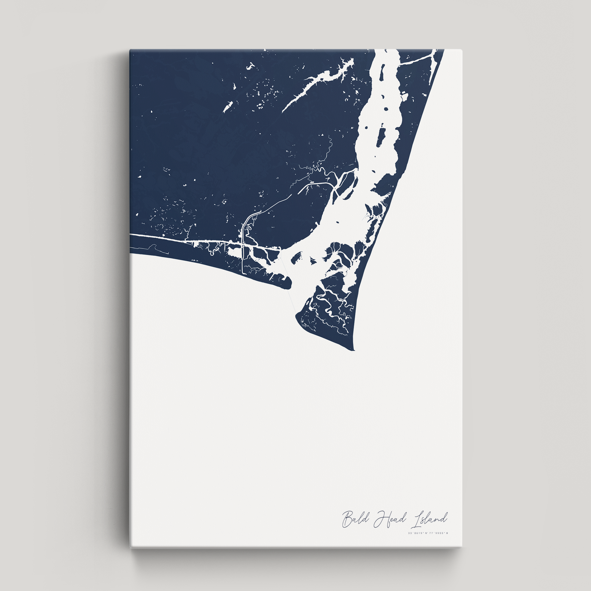 Bald Head Island Coastal Map — Canvas Vertical, navy, No Frame