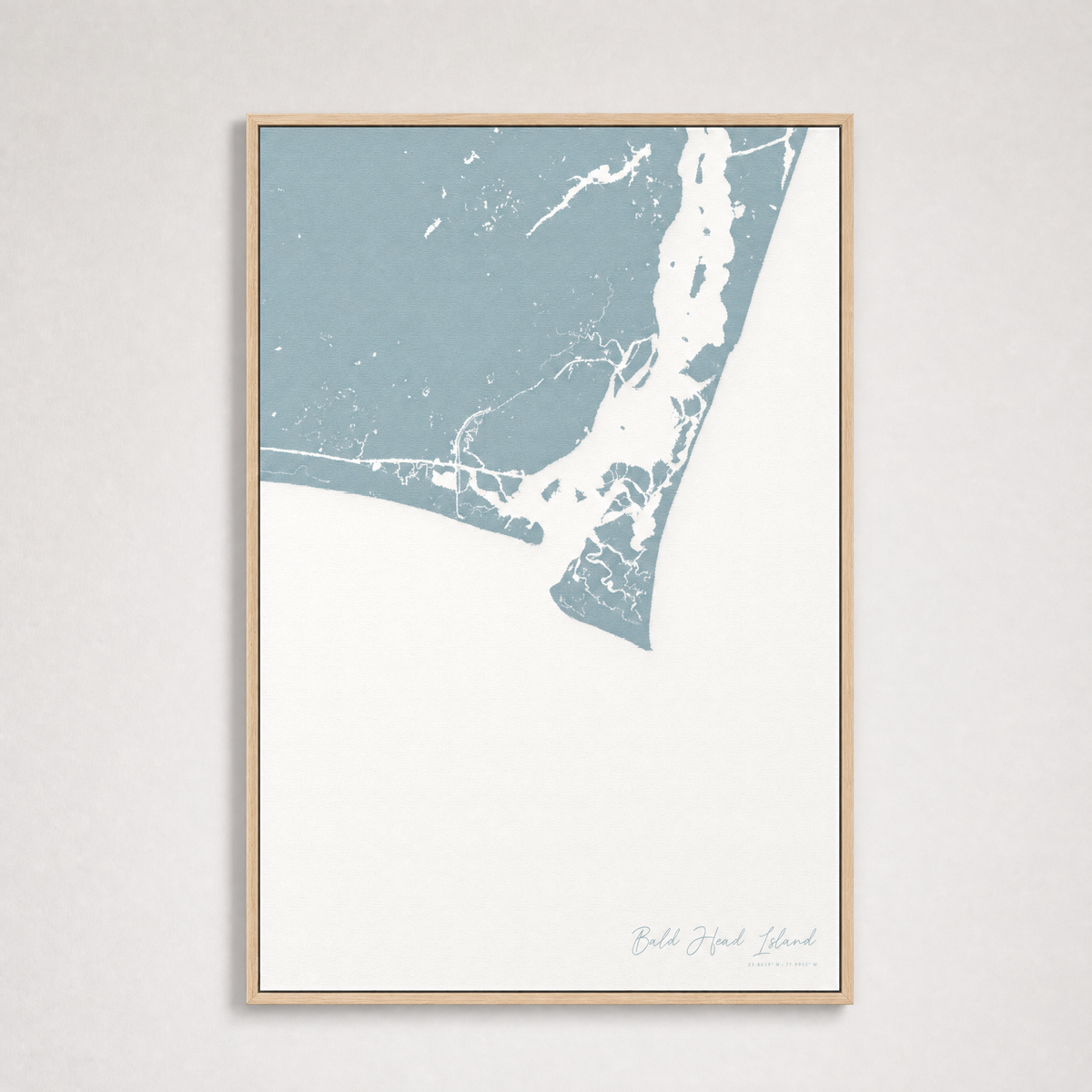 Bald Head Island Coastal Map — Canvas Vertical — soft-blue, Light Wood
