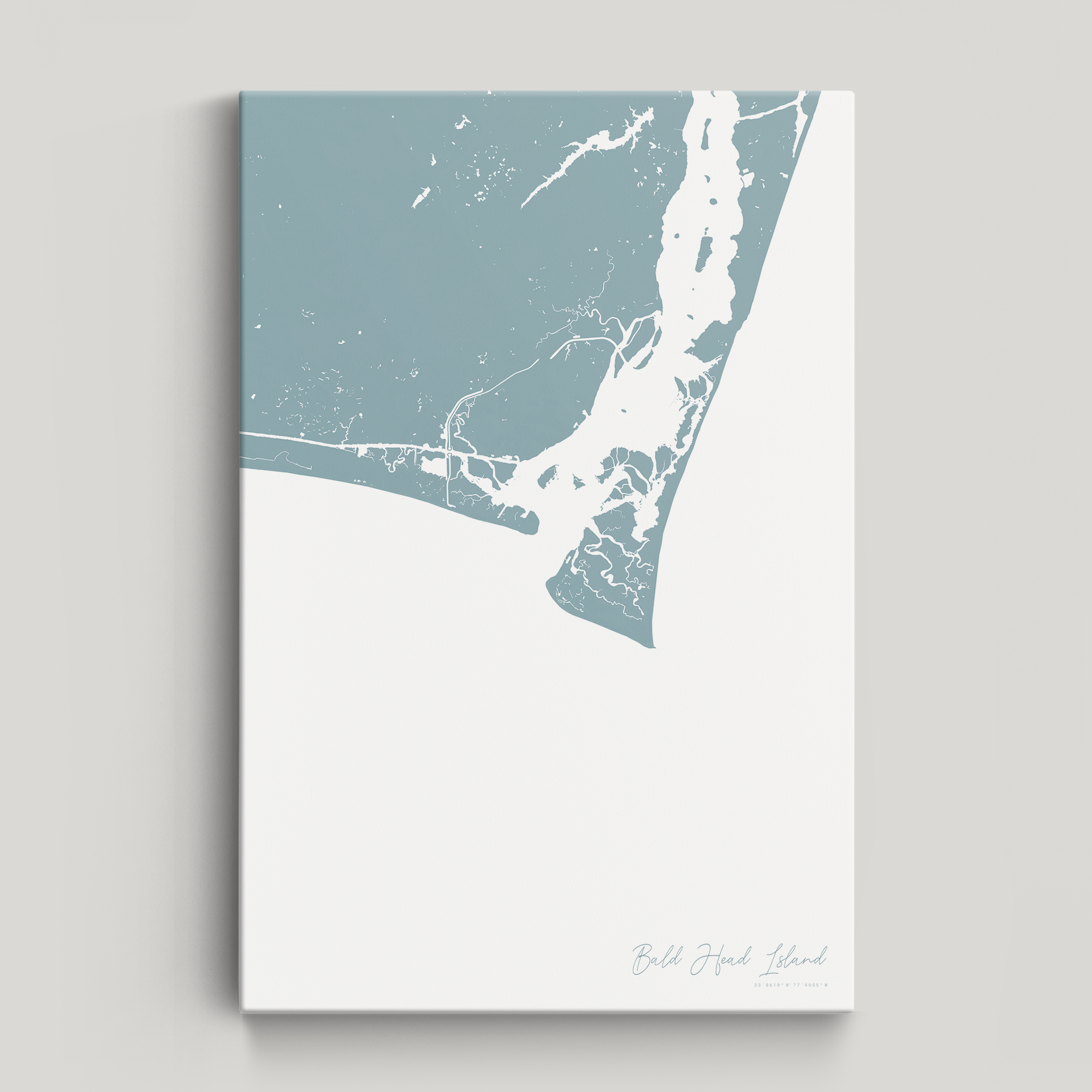 Bald Head Island Coastal Map — Canvas Vertical, soft-blue, No Frame