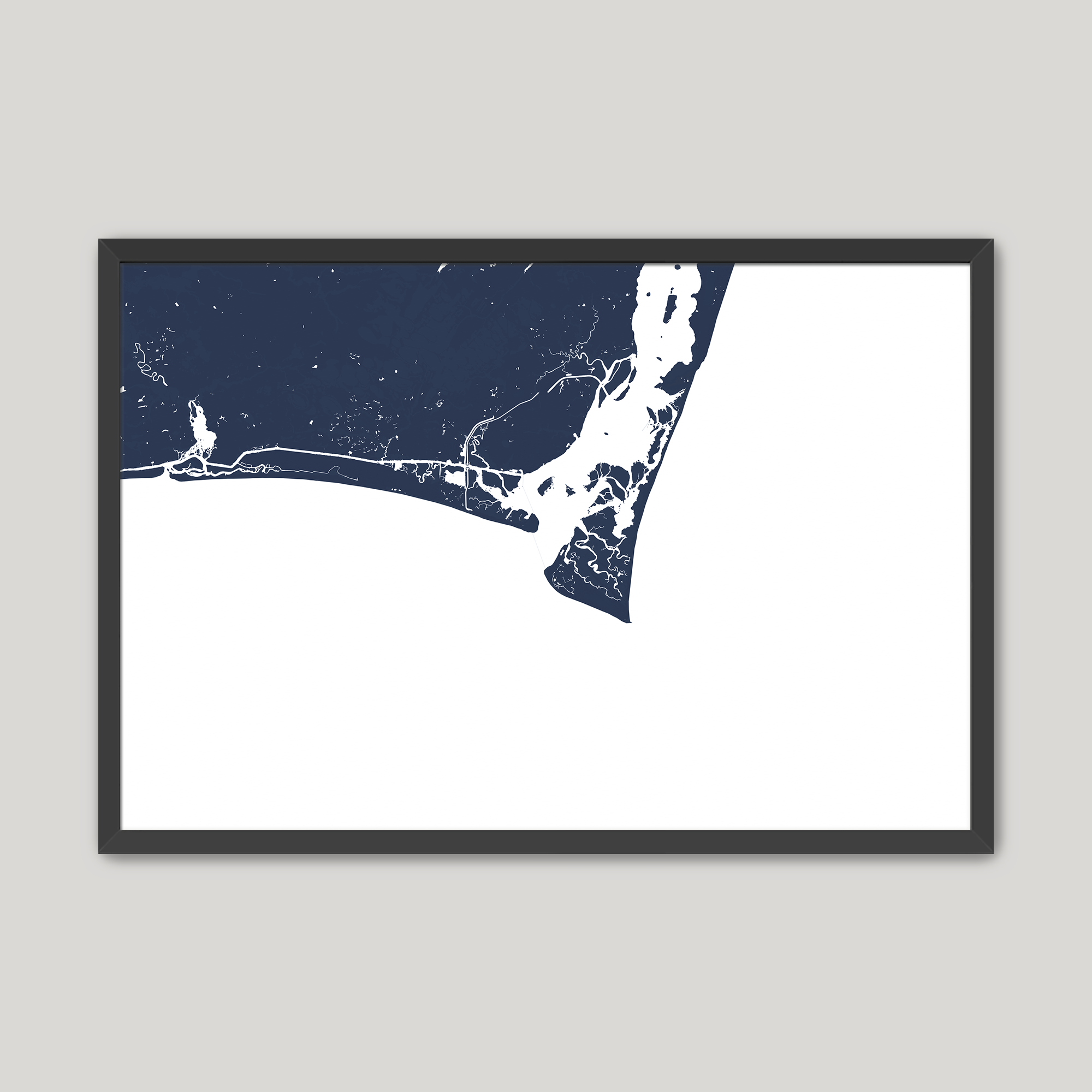 Bald Head Island Coastal Map — Fine Art Print Horizontal, navy, Black Frame, 10x8
