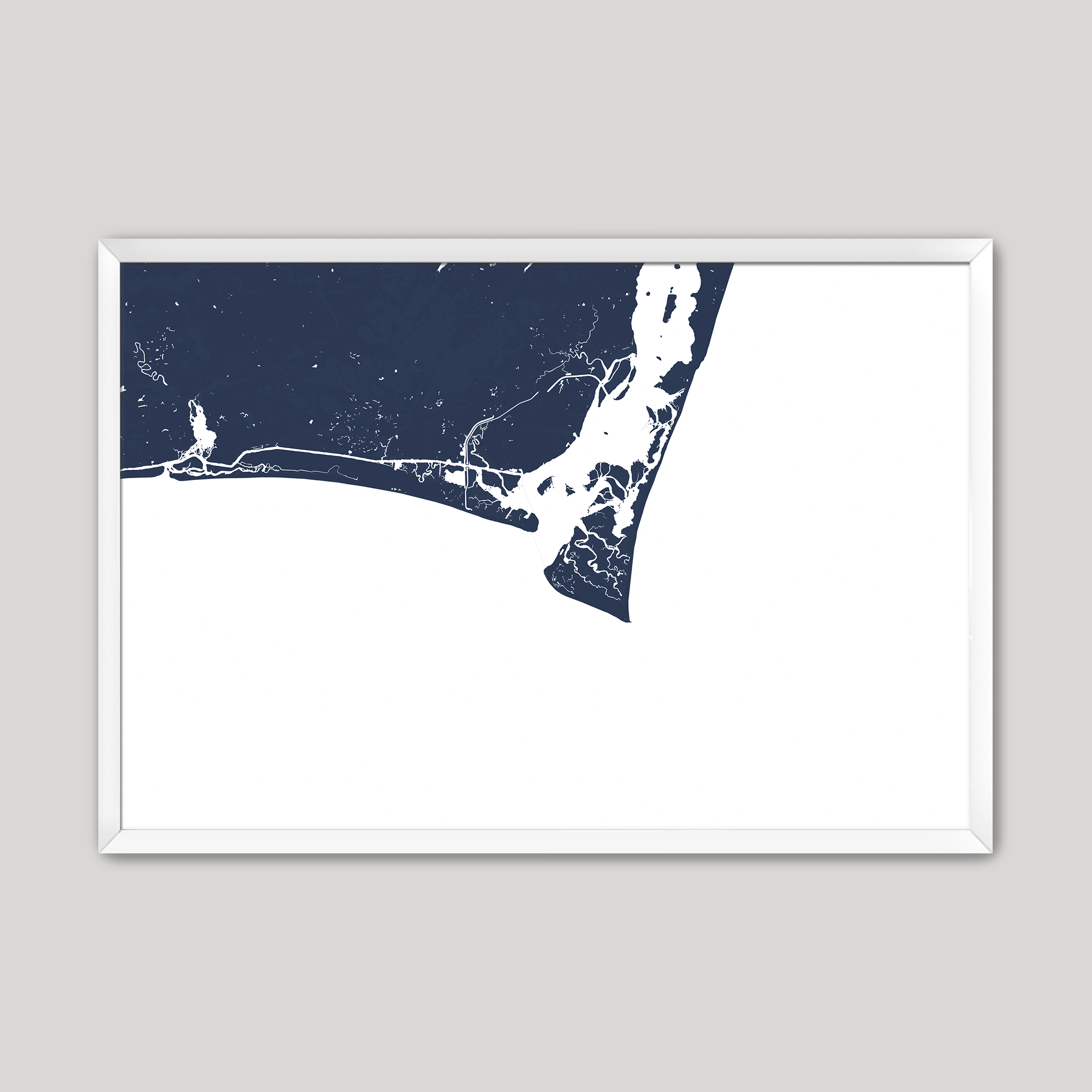 Bald Head Island Coastal Map — Fine Art Print Horizontal, navy, White Frame, 10x8