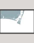 Bald Head Island Coastal Map — Fine Art Print Horizontal, soft-blue, Black Frame, 10x8