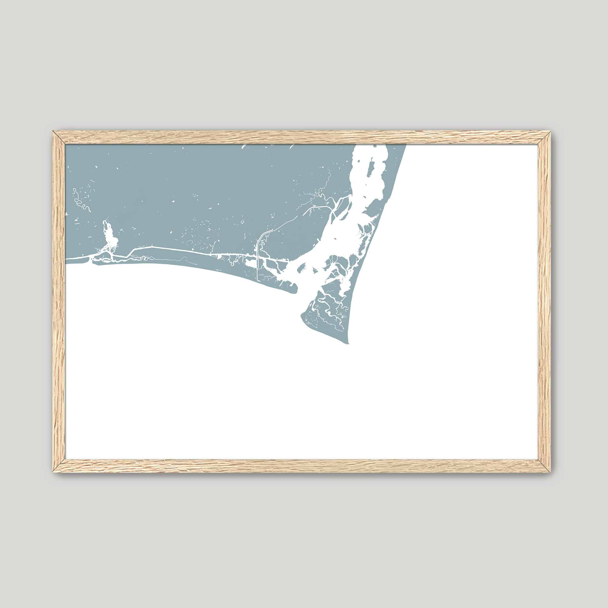Bald Head Island Coastal Map — Fine Art Print Horizontal, soft-blue, Oak, 10x8