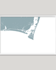Bald Head Island Coastal Map — Fine Art Print Horizontal, soft-blue, White Frame, 10x8