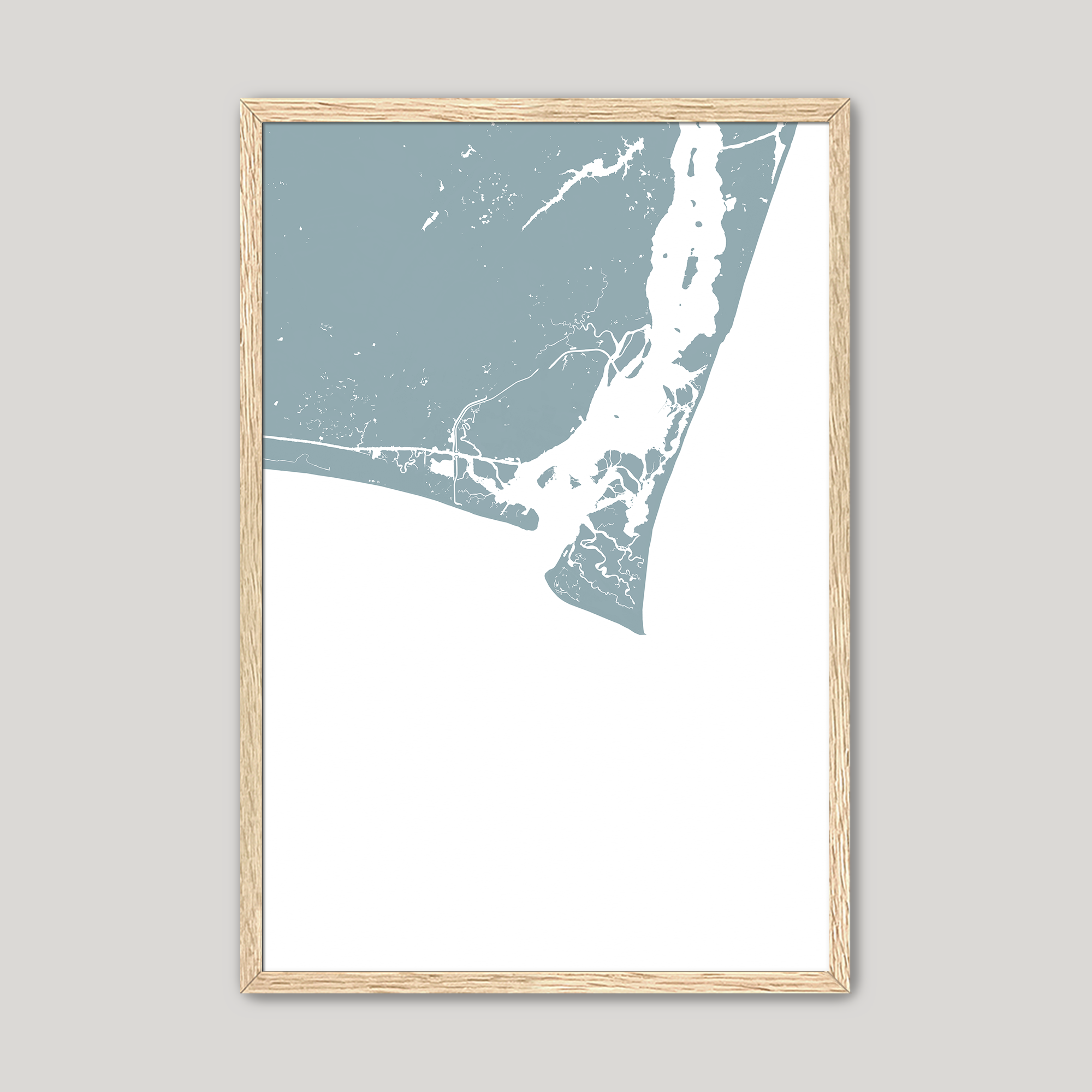 Bald Head Island Coastal Map — Fine Art Print Vertical, soft-blue, Oak, 8x10