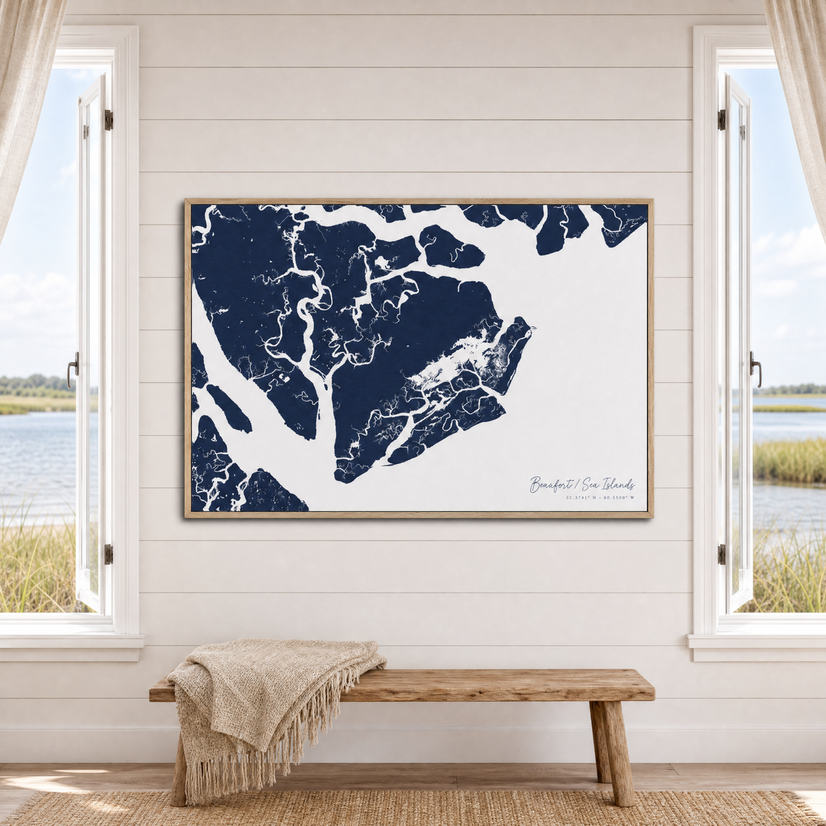 Beaufort / Sea Islands canvas map — window-scene interior