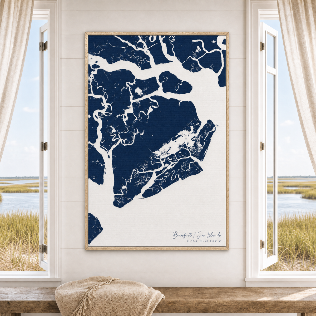 Beaufort / Sea Islands canvas map — window-scene interior