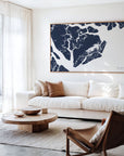 Beaufort navy horizontal canvas map in an oak framed room scene