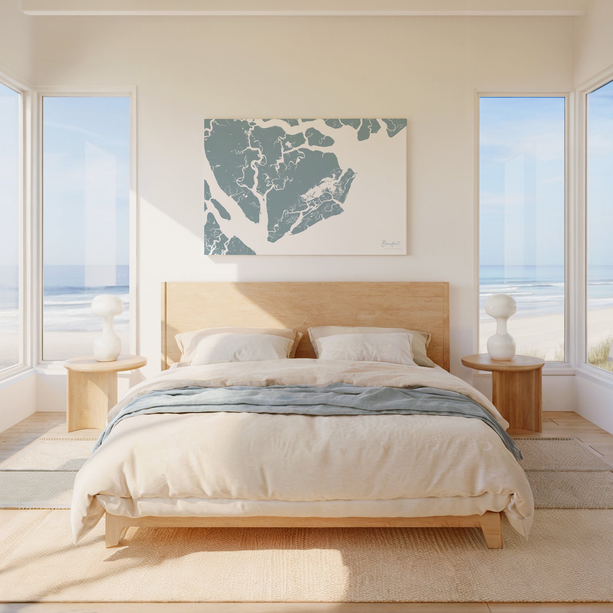 Beaufort soft blue horizontal wrapped canvas map in the ratio 3:2 hand mockup