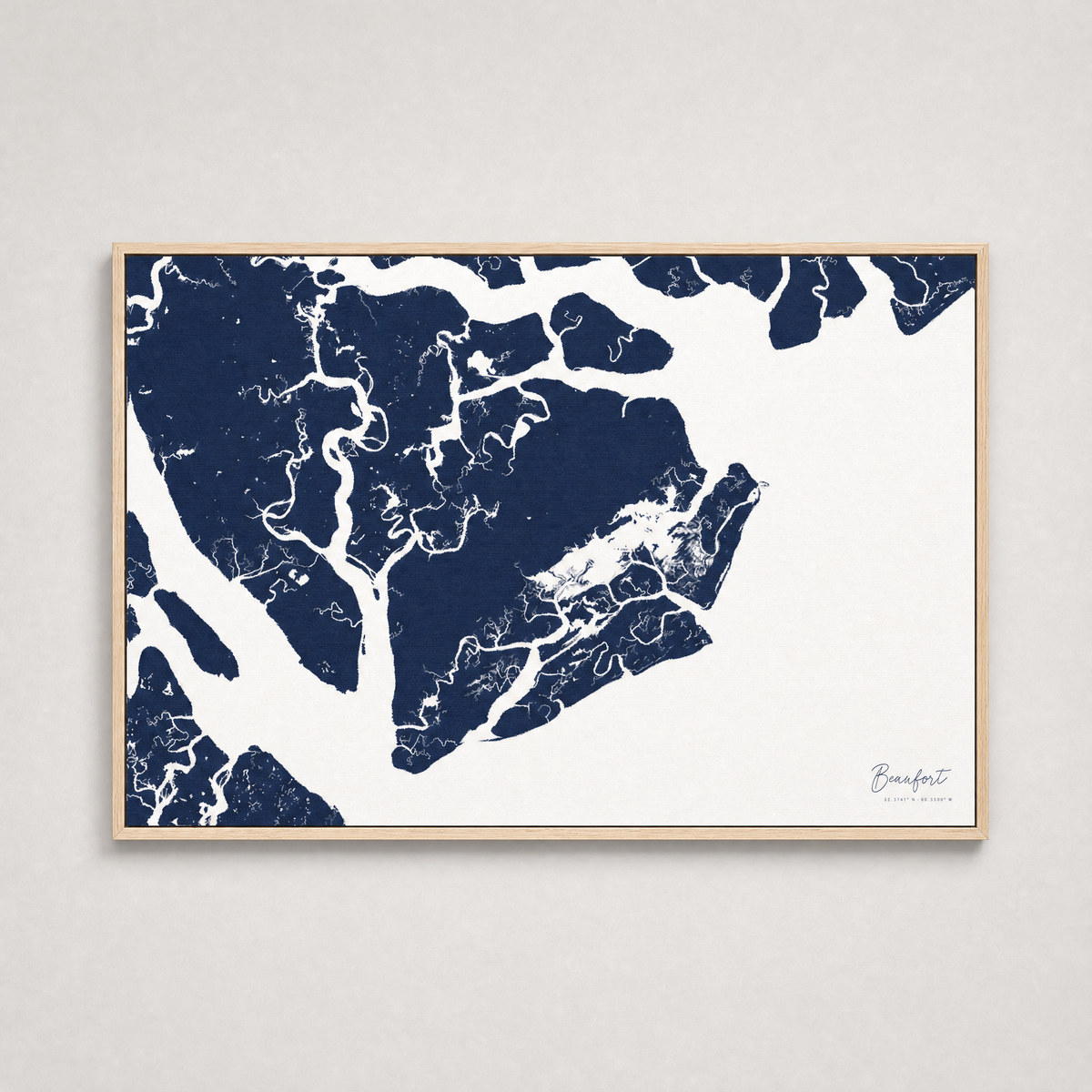 Beaufort / Sea Islands Coastal Map — Canvas Horizontal — navy, Light Wood