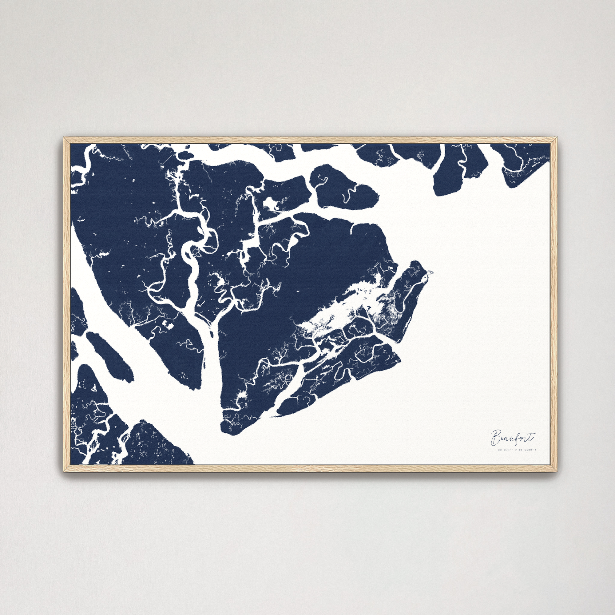 Beaufort / Sea Islands Coastal Map — Canvas Horizontal, navy, Natural Oak