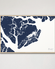 Beaufort / Sea Islands Coastal Map — Canvas Horizontal, navy, Natural Oak