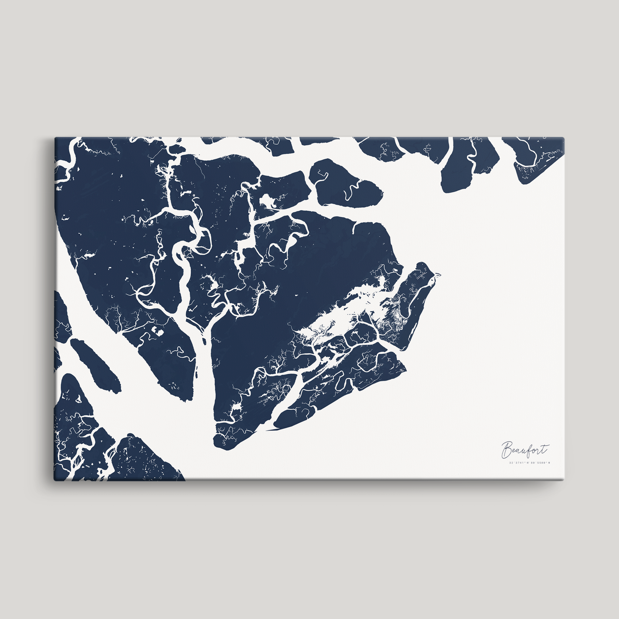 Beaufort / Sea Islands Coastal Map — Canvas Horizontal, navy, No Frame