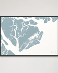 Beaufort / Sea Islands Coastal Map — Canvas Horizontal, soft-blue, Black Frame
