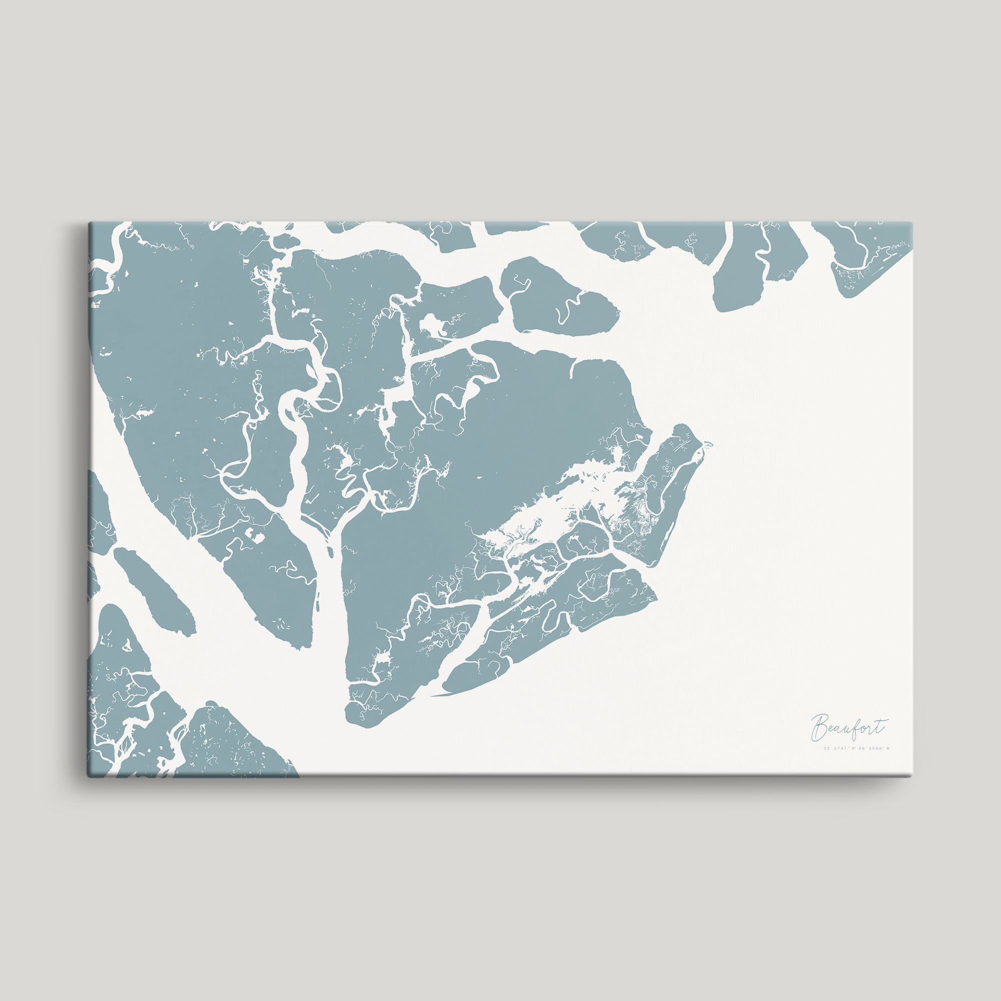 Beaufort / Sea Islands Coastal Map — Canvas Horizontal, soft-blue, No Frame