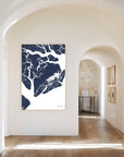 Beaufort navy vertical canvas map in the Bello mixed room scene