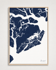 Beaufort / Sea Islands Coastal Map — Canvas Vertical — navy, Light Wood