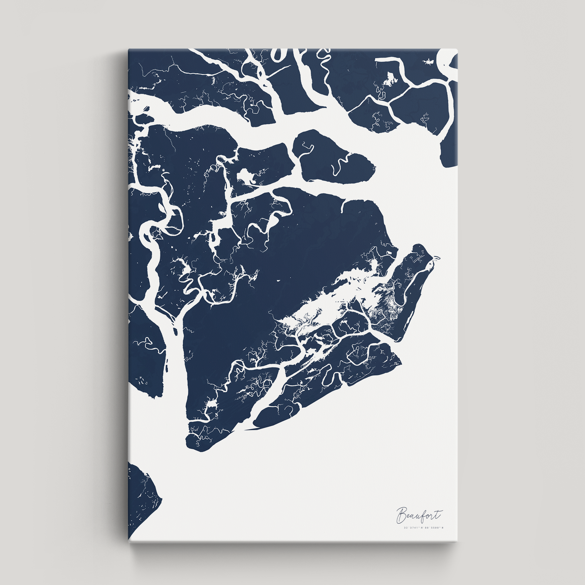 Beaufort / Sea Islands Coastal Map — Canvas Vertical, navy, No Frame