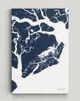Beaufort / Sea Islands Coastal Map — Canvas Vertical, navy, No Frame
