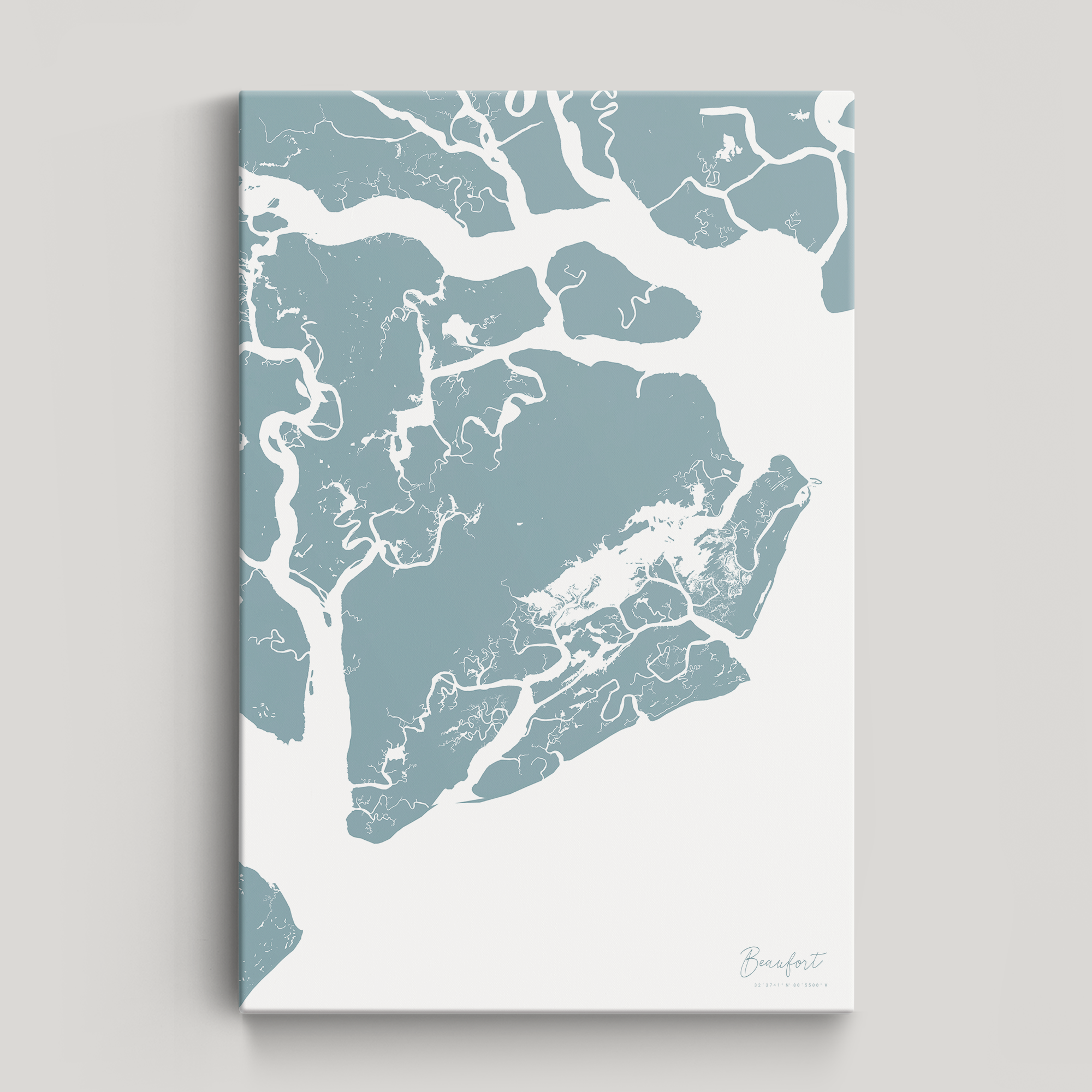 Beaufort / Sea Islands Coastal Map — Canvas Vertical, soft-blue, No Frame